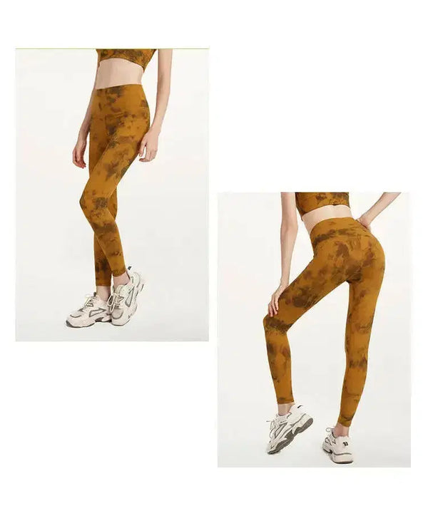 Peach Bliss Tie-Dye High-Waist Fitness Pants - Double-Sided Sanding Yoga Tight Everywear Shop