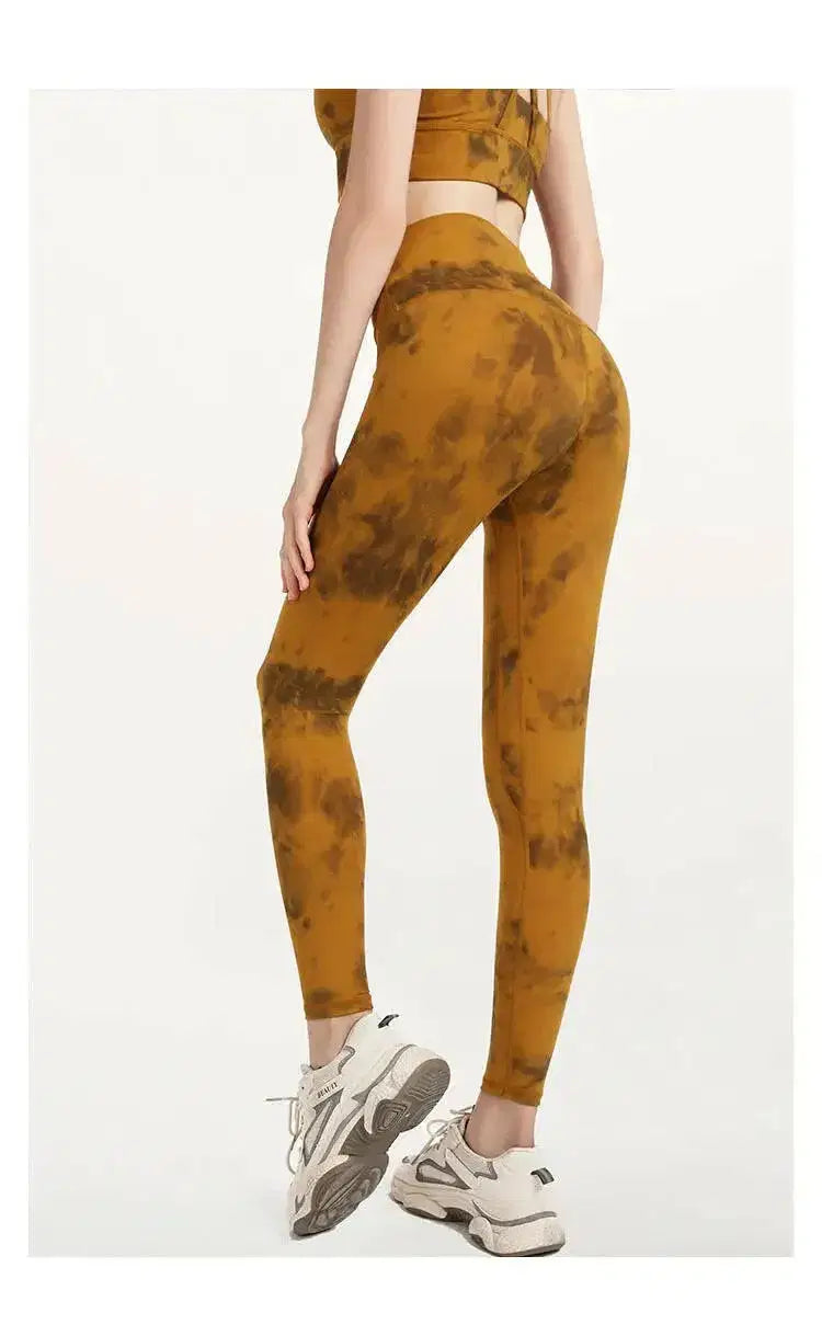 Peach Bliss Tie-Dye High-Waist Fitness Pants - Double-Sided Sanding Yoga Tight Everywear Shop