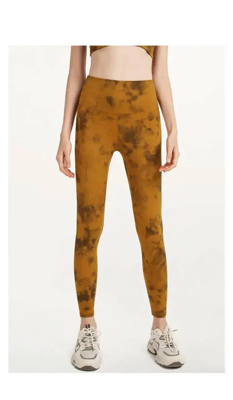 Peach Bliss Tie-Dye High-Waist Fitness Pants - Double-Sided Sanding Yoga Tight Everywear Shop