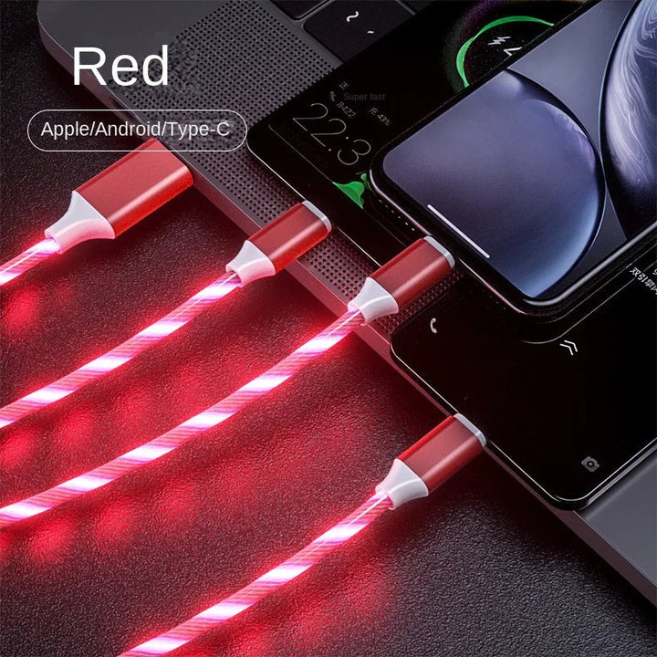 Glowing LED Light USB 3 IN 1 Cable Phone Fast Charging Charger Luminous Type C Cable for Xiaomi Iphone Samsung Phone Accessories BLYNTRA