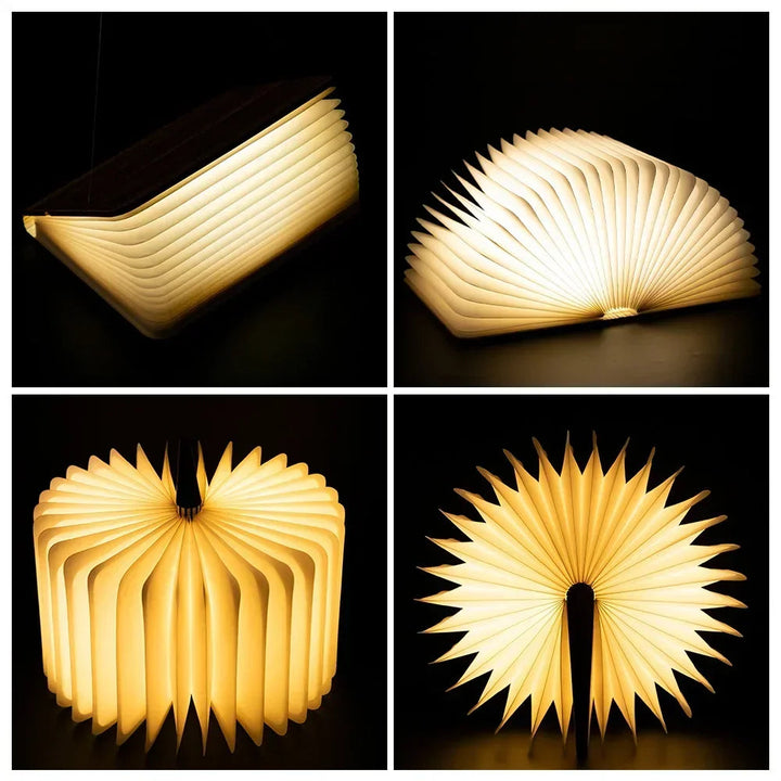 3D Folding Book Light LED Night Light 3-Color USB Charging Portable Wooden Magnetic Table Lamp Decoration Christmas Holiday Gift BLYNTRA