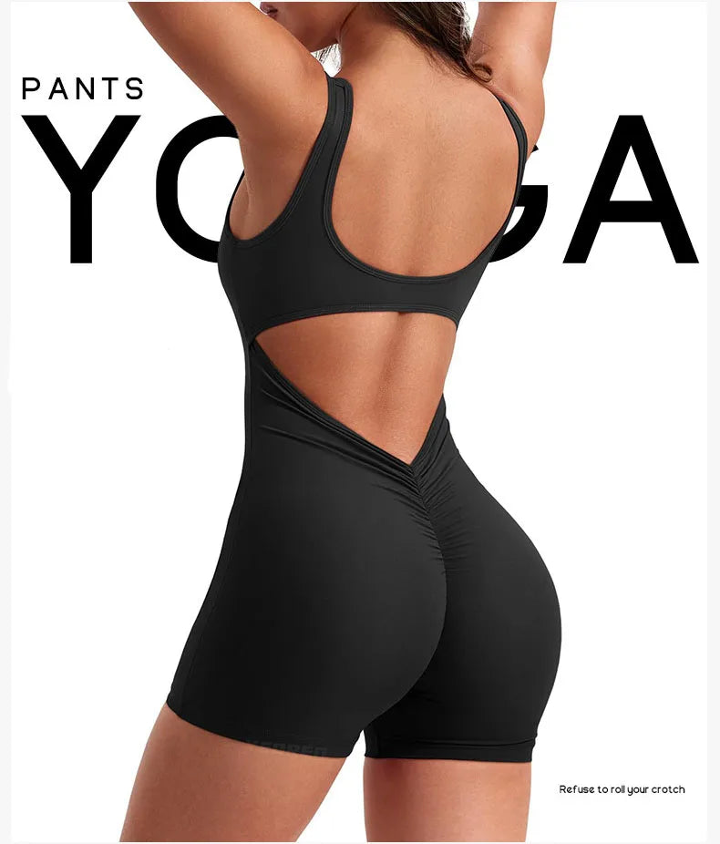 Women's Gym Clothing Yoga Solid Ruched Backless Sleeveless Square Collar Skinny Sexy Rompers Ropa Deportiva Mujer Gym Playsuits BLYNTRA