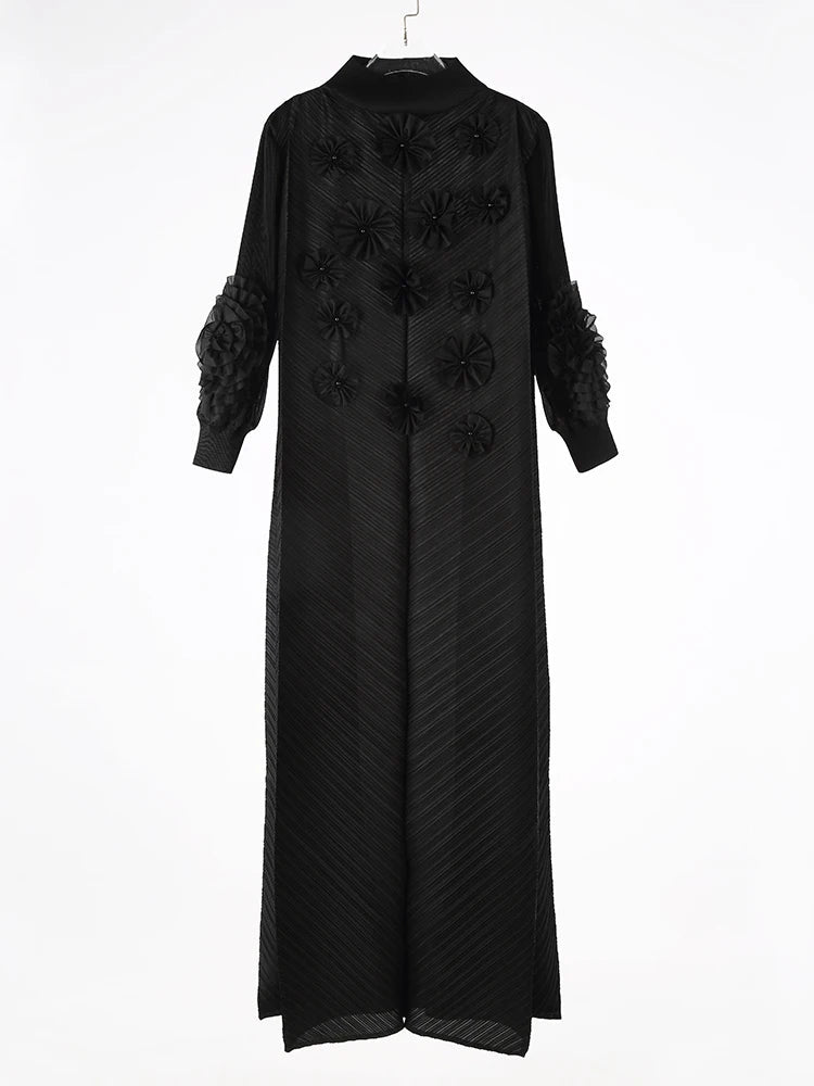 Miyake Fold Bubble Sleeve Long Dress 2025 BLYNTRA