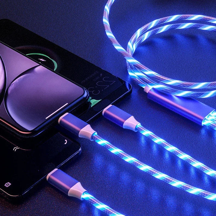 Glowing LED Light USB 3 IN 1 Cable Phone Fast Charging Charger Luminous Type C Cable for Xiaomi Iphone Samsung Phone Accessories BLYNTRA