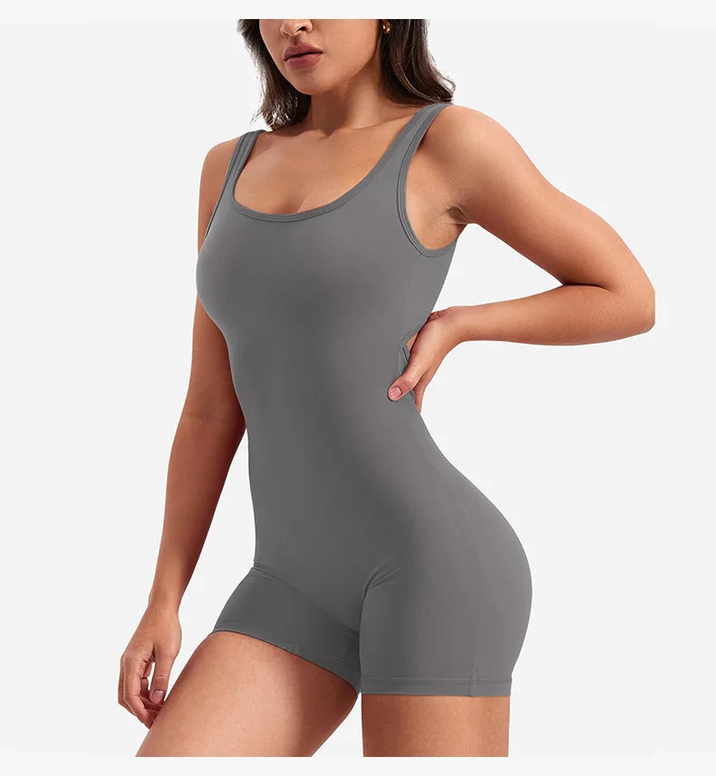 Women's Gym Clothing Yoga Solid Ruched Backless Sleeveless Square Collar Skinny Sexy Rompers Ropa Deportiva Mujer Gym Playsuits BLYNTRA