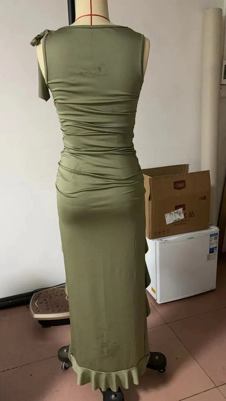 Women Dress Long Dresses Sleeveless High Waist Vestidos Streetwear Ruffles Slim Fit Elegant Bodycon Y2k Summer 2025 Vintage SHOPPING HUB