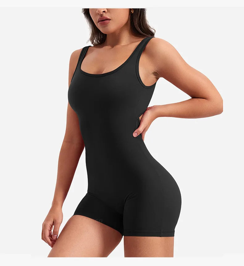Women's Gym Clothing Yoga Solid Ruched Backless Sleeveless Square Collar Skinny Sexy Rompers Ropa Deportiva Mujer Gym Playsuits BLYNTRA