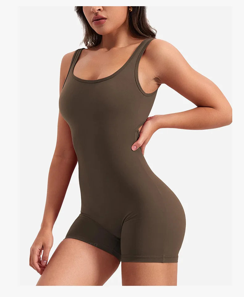 Women's Gym Clothing Yoga Solid Ruched Backless Sleeveless Square Collar Skinny Sexy Rompers Ropa Deportiva Mujer Gym Playsuits BLYNTRA