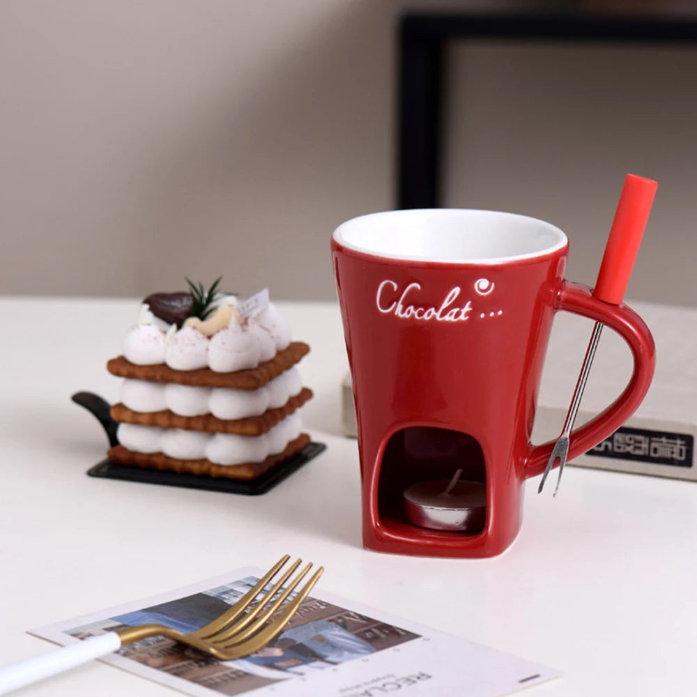 Ceramic Fondue Melter Cup with Fork BLYNTRA