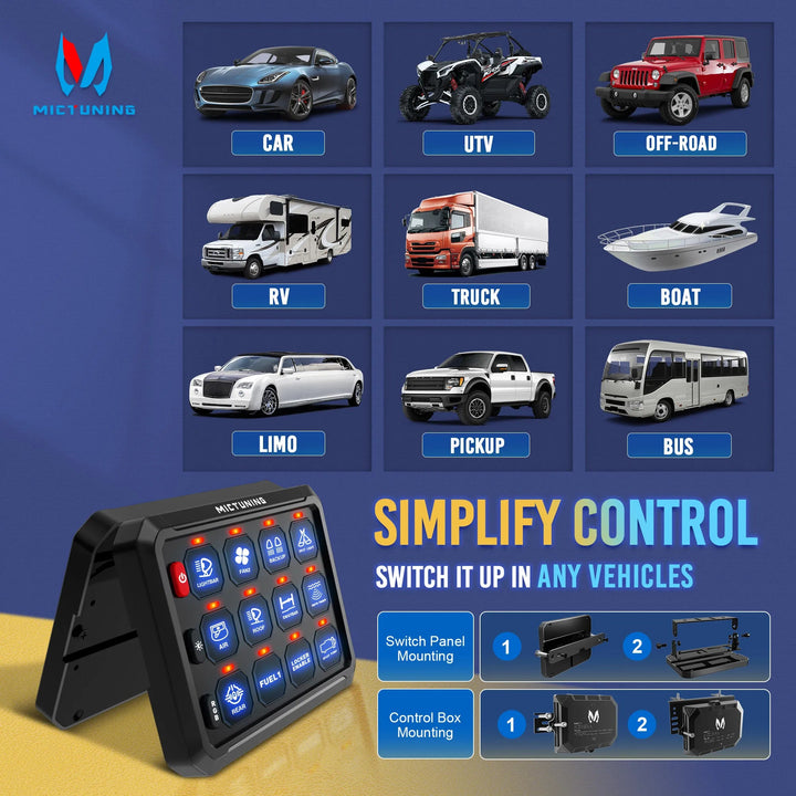 MICTUNING Switch Panel 12v RGB caravan control panels with APP Control LED On-Off Switch Controller Electronic Relay System BLYNTRA