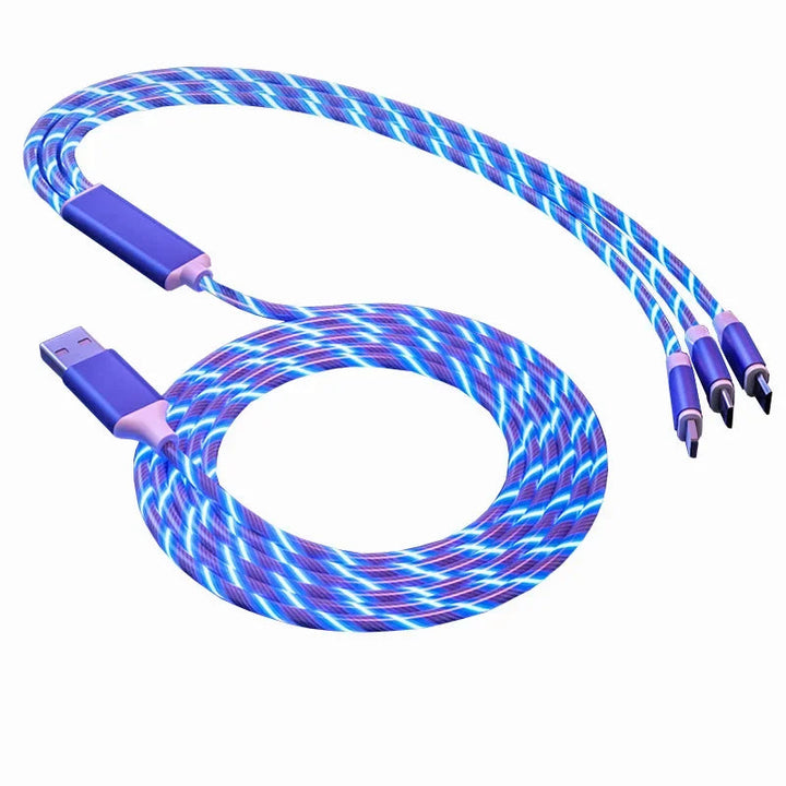 Glowing LED Light USB 3 IN 1 Cable Phone Fast Charging Charger Luminous Type C Cable for Xiaomi Iphone Samsung Phone Accessories BLYNTRA