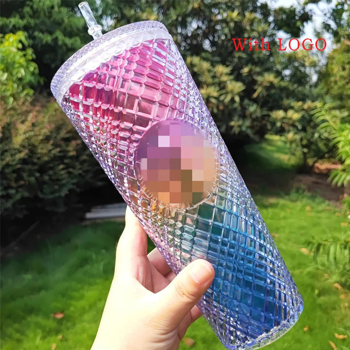 Wholesale New 710ml Diamond Radiant Goddess Durian Cup with Logo Fish Scale Cup Double Layer Reusable with Straw Mug Coffee Cup SHOPPING HUB