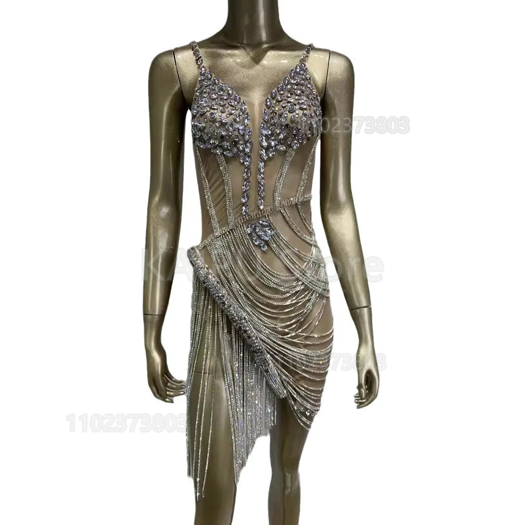 BLYNTRA Luxury Rhinestone Suspender Dress