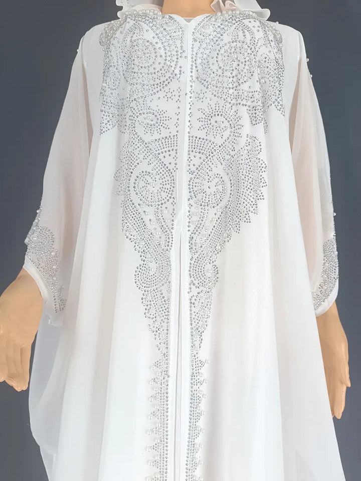 Eid Muslim Dress for Women Hooded Abaya 2 Piece Set Diamond Jalabiya Morocco Party Dresses Dubai Abayas Kaftan Vestido Long Robe SHOPPING HUB
