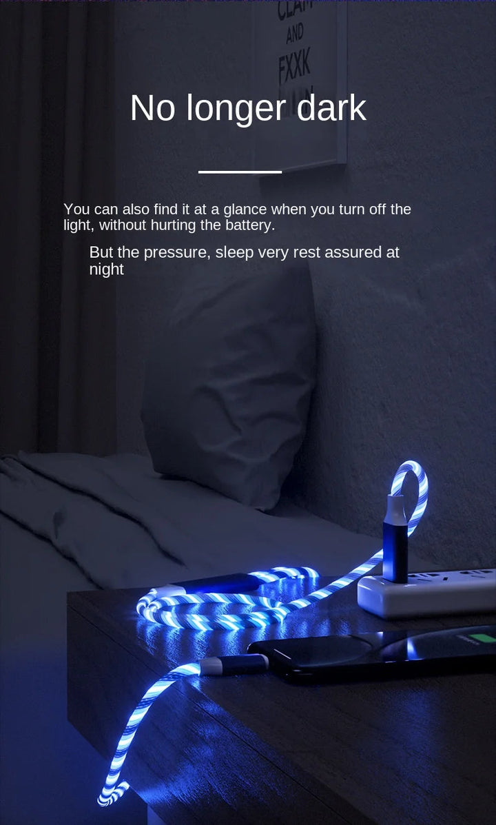 Glowing LED Light USB 3 IN 1 Cable Phone Fast Charging Charger Luminous Type C Cable for Xiaomi Iphone Samsung Phone Accessories BLYNTRA