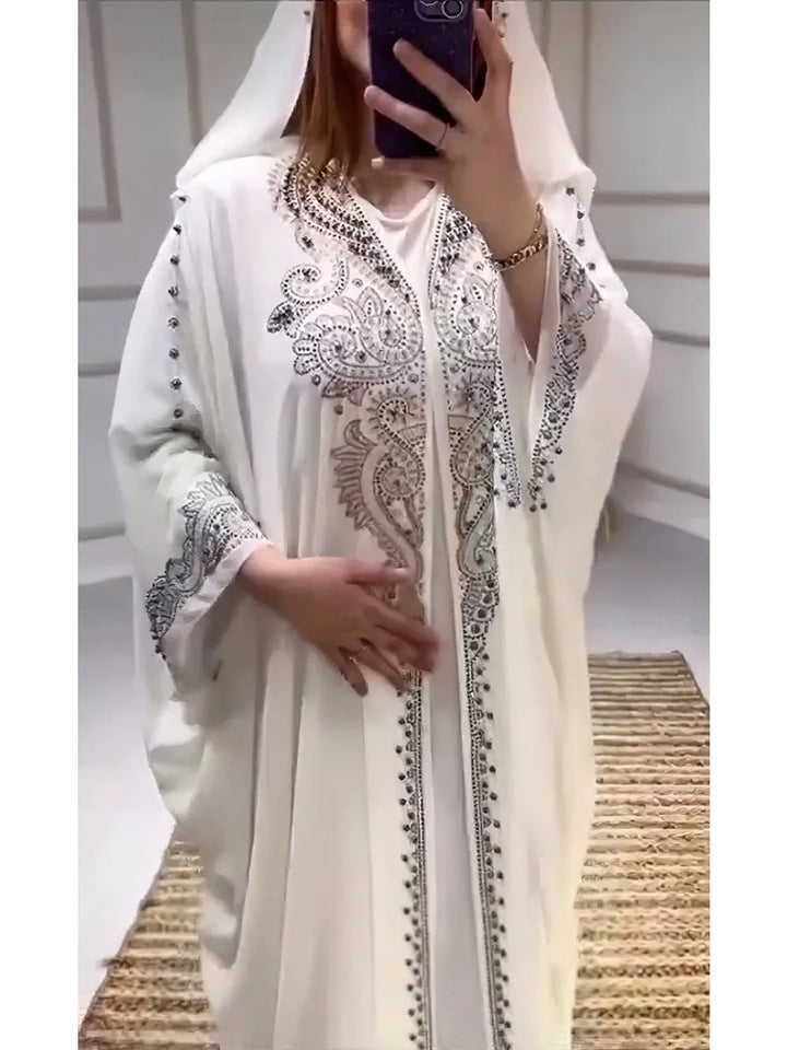 Eid Muslim Dress for Women Hooded Abaya 2 Piece Set Diamond Jalabiya Morocco Party Dresses Dubai Abayas Kaftan Vestido Long Robe SHOPPING HUB