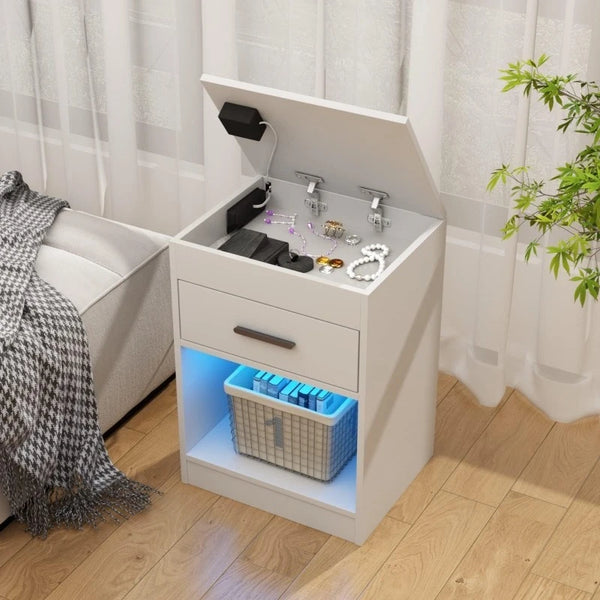 Smart LED Bedside Table with Charger & Lock
