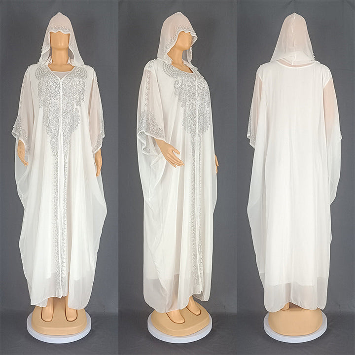 Eid Muslim Dress for Women Hooded Abaya 2 Piece Set Diamond Jalabiya Morocco Party Dresses Dubai Abayas Kaftan Vestido Long Robe SHOPPING HUB