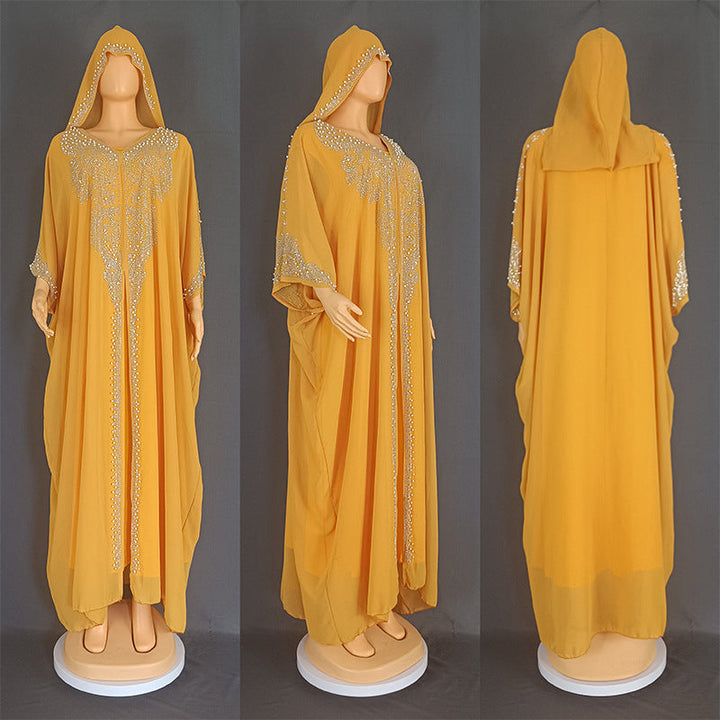 Eid Muslim Dress for Women Hooded Abaya 2 Piece Set Diamond Jalabiya Morocco Party Dresses Dubai Abayas Kaftan Vestido Long Robe SHOPPING HUB