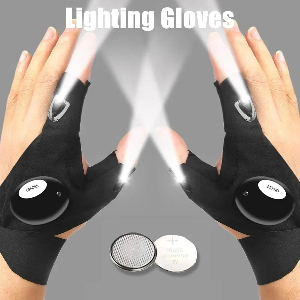 LED Flashlight Luminous Running Gloves Waterproof Cycling Camping Hiking Rescue Glove Lamp Lighting Gloves Fingerless Gloves BLYNTRA