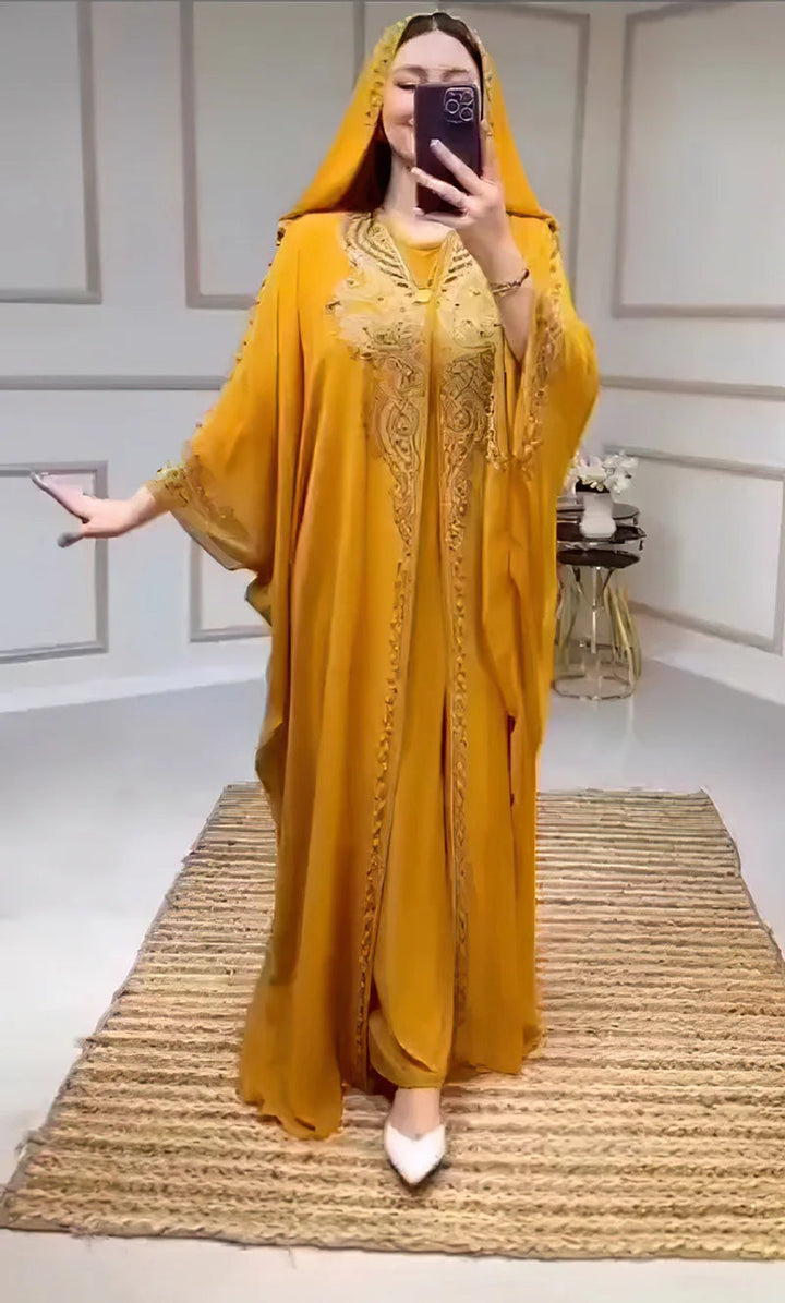 Eid Muslim Dress for Women Hooded Abaya 2 Piece Set Diamond Jalabiya Morocco Party Dresses Dubai Abayas Kaftan Vestido Long Robe SHOPPING HUB