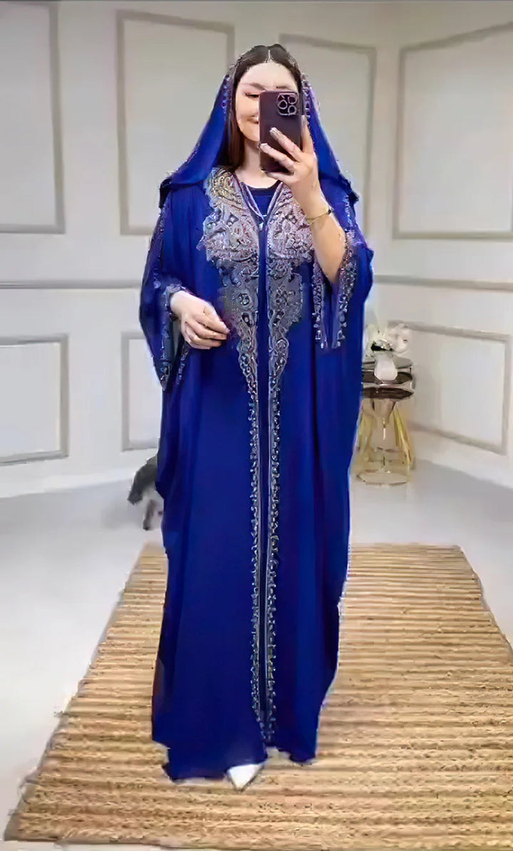 Eid Muslim Dress for Women Hooded Abaya 2 Piece Set Diamond Jalabiya Morocco Party Dresses Dubai Abayas Kaftan Vestido Long Robe SHOPPING HUB