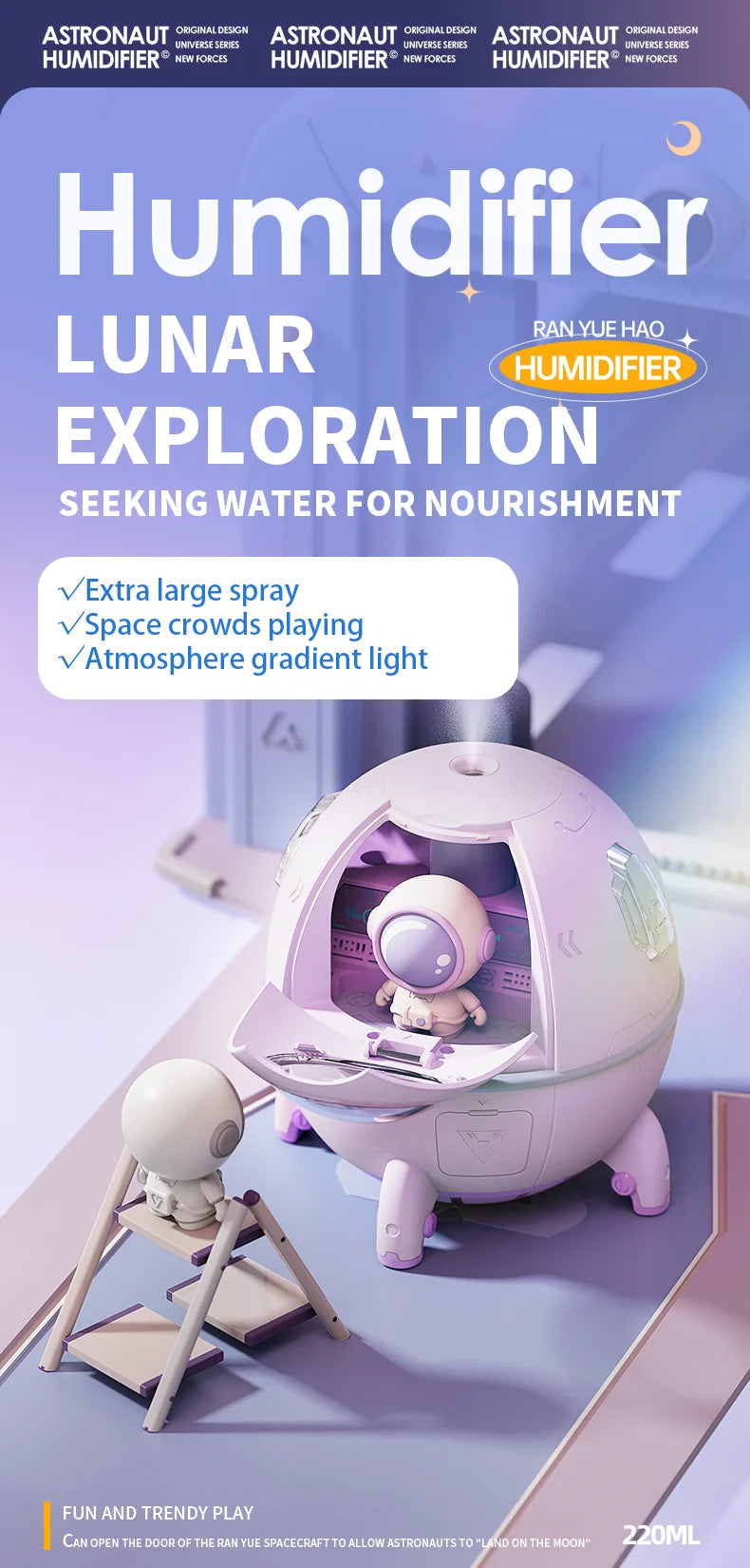 Portable Astronaut Humidifier with LED Light & Aroma Diffuser by BLYNTRA BLYNTRA