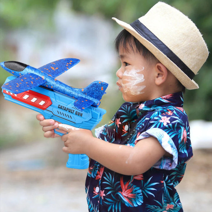 Airplane Launcher Toys Outdoor Sports Flying Toy Kids Catapult Plane Shooting Fly Roundabout Airplane Gun Toy Boys Birthday Gift BLYNTRA