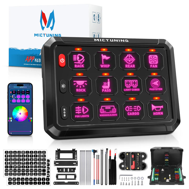 MICTUNING Switch Panel 12v RGB caravan control panels with APP Control LED On-Off Switch Controller Electronic Relay System BLYNTRA