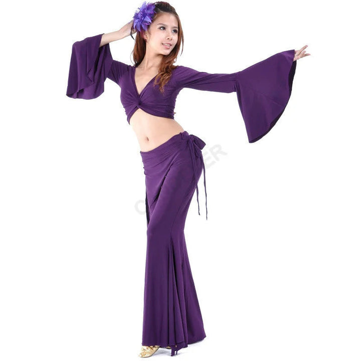 Belly Dance Costume set butterfly top Split tribal pants Performance Oriental Competition Bellydance Dancing Practice Wear Suits SHOPPING HUB