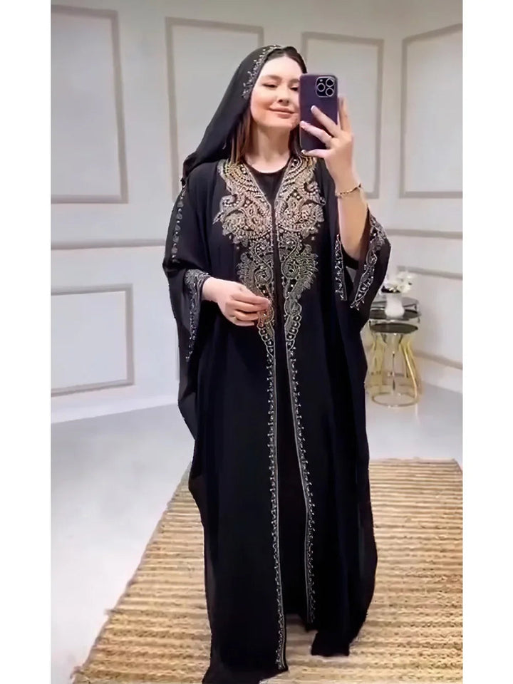 Eid Muslim Dress for Women Hooded Abaya 2 Piece Set Diamond Jalabiya Morocco Party Dresses Dubai Abayas Kaftan Vestido Long Robe SHOPPING HUB