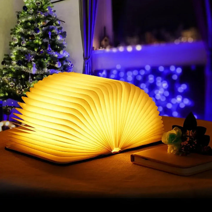 3D Folding Book Light LED Night Light 3-Color USB Charging Portable Wooden Magnetic Table Lamp Decoration Christmas Holiday Gift BLYNTRA