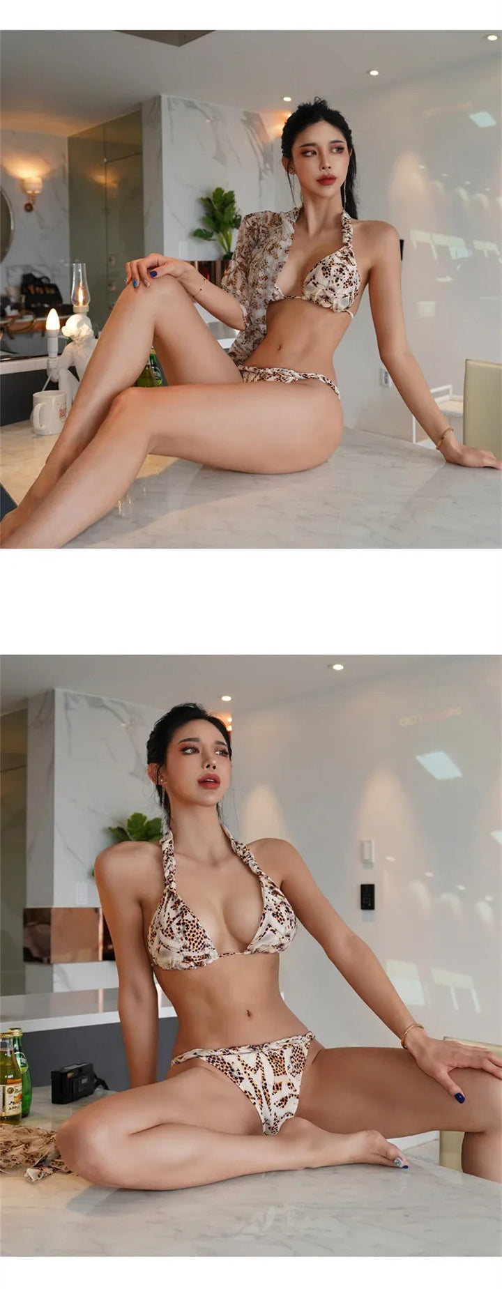 Sexy Leopard Print Bikini Set Three-Point Swimsuit with Skirt Twisted Braided Hair Dolphin Tail Separate Swimwear for Women BLYNTRA