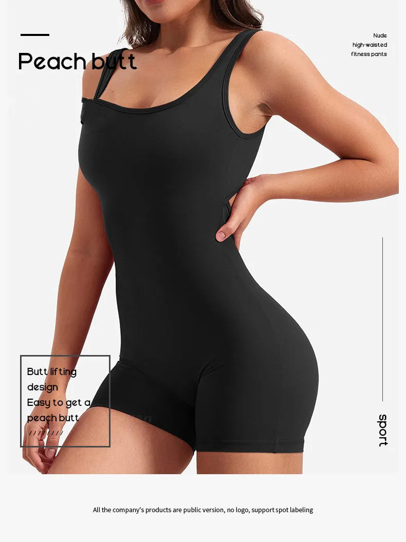 Women's Gym Clothing Yoga Solid Ruched Backless Sleeveless Square Collar Skinny Sexy Rompers Ropa Deportiva Mujer Gym Playsuits BLYNTRA