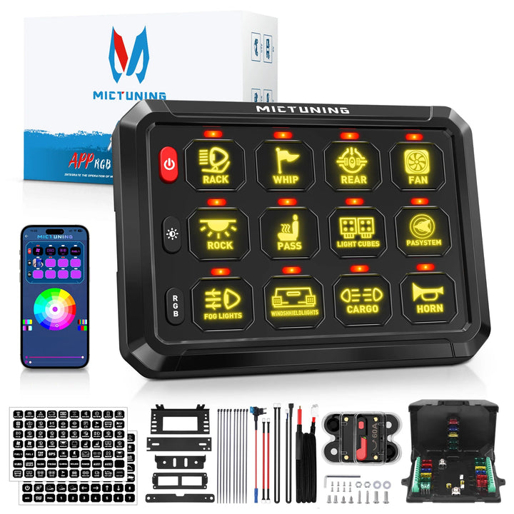 MICTUNING Switch Panel 12v RGB caravan control panels with APP Control LED On-Off Switch Controller Electronic Relay System BLYNTRA