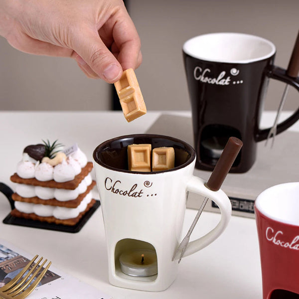 Cheese Chocolate Melt Ceramic Fondue Cup Butter Melter Cup for kitchen Dessert Birthday Party Cooking Tool Heated Food With Fork SHOPPING HUB