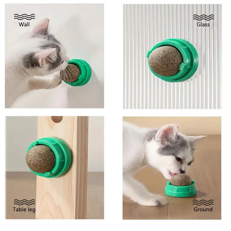 The Catnip Cat Wall Stick-on Ball Toy Scratchers Treats Healthy Natural Removes Balls To Promote Digestion Cat Grass Snack BLYNTRA