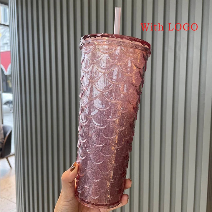 Wholesale New 710ml Diamond Radiant Goddess Durian Cup with Logo Fish Scale Cup Double Layer Reusable with Straw Mug Coffee Cup SHOPPING HUB