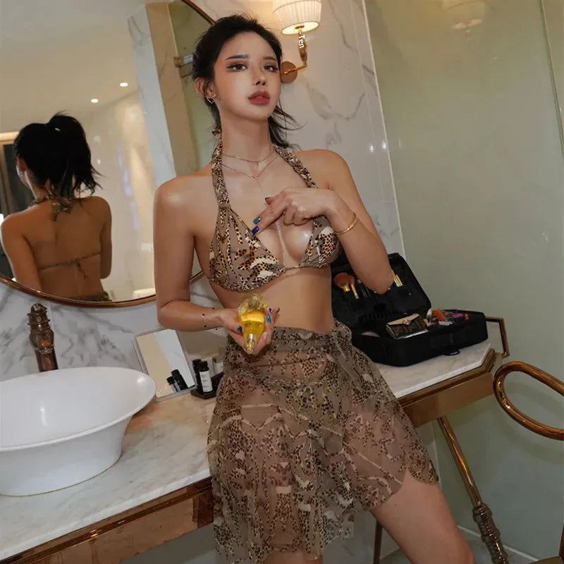 Leopard Print Bikini Set with Skirt BLYNTRA