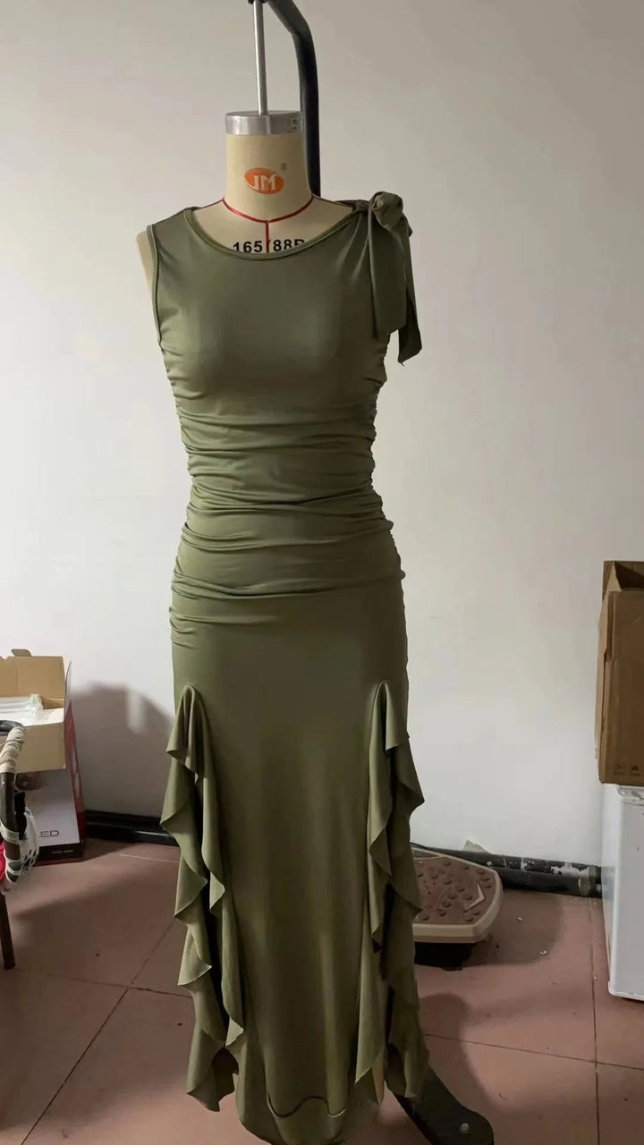 Women Dress Long Dresses Sleeveless High Waist Vestidos Streetwear Ruffles Slim Fit Elegant Bodycon Y2k Summer 2025 Vintage SHOPPING HUB