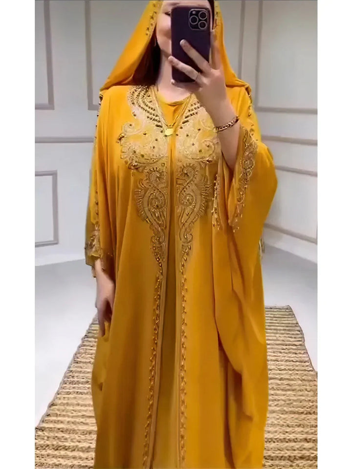 Eid Muslim Dress for Women Hooded Abaya 2 Piece Set Diamond Jalabiya Morocco Party Dresses Dubai Abayas Kaftan Vestido Long Robe SHOPPING HUB