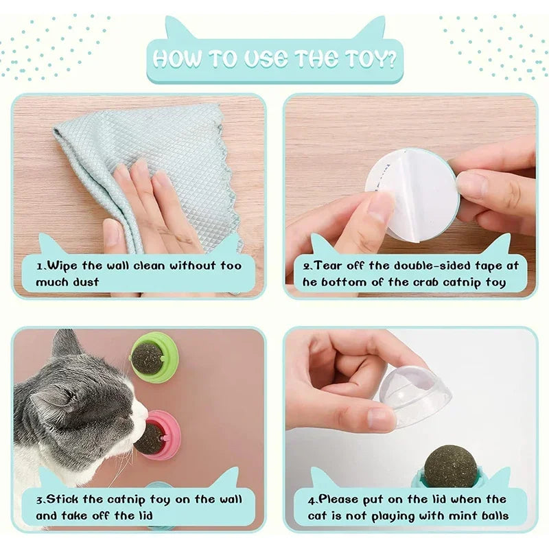 The Catnip Cat Wall Stick-on Ball Toy Scratchers Treats Healthy Natural Removes Balls To Promote Digestion Cat Grass Snack BLYNTRA