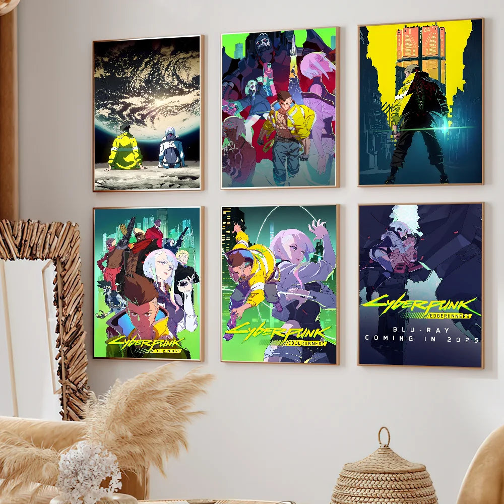Anime C-Cyberpunk E-Edgerunners Poster Self Adhesive Painting Living Room Office Decoration Bedroom Home Wall Sticker Prints BLYNTRA