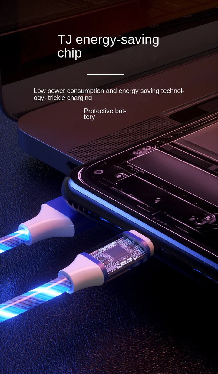 Glowing LED Light USB 3 IN 1 Cable Phone Fast Charging Charger Luminous Type C Cable for Xiaomi Iphone Samsung Phone Accessories BLYNTRA