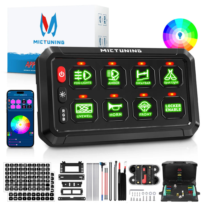 MICTUNING Switch Panel 12v RGB caravan control panels with APP Control LED On-Off Switch Controller Electronic Relay System BLYNTRA