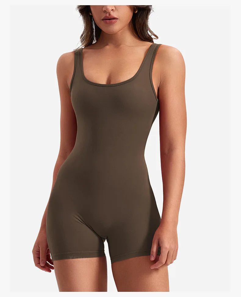 Women's Gym Clothing Yoga Solid Ruched Backless Sleeveless Square Collar Skinny Sexy Rompers Ropa Deportiva Mujer Gym Playsuits BLYNTRA