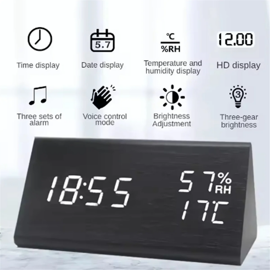 BLYNTRA LED Student Clock – Minimalist Wood Design with Temperature BLYNTRA