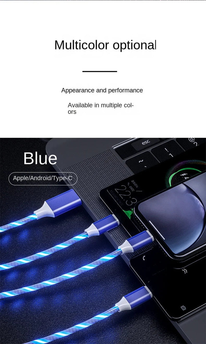 Glowing LED Light USB 3 IN 1 Cable Phone Fast Charging Charger Luminous Type C Cable for Xiaomi Iphone Samsung Phone Accessories BLYNTRA