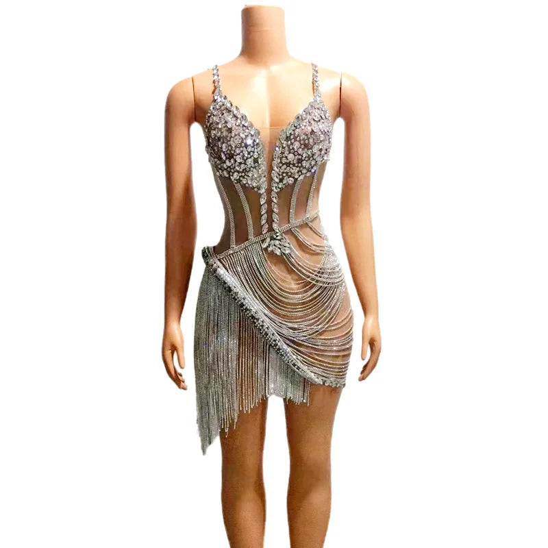 BLYNTRA Luxury Rhinestone Suspender Dress