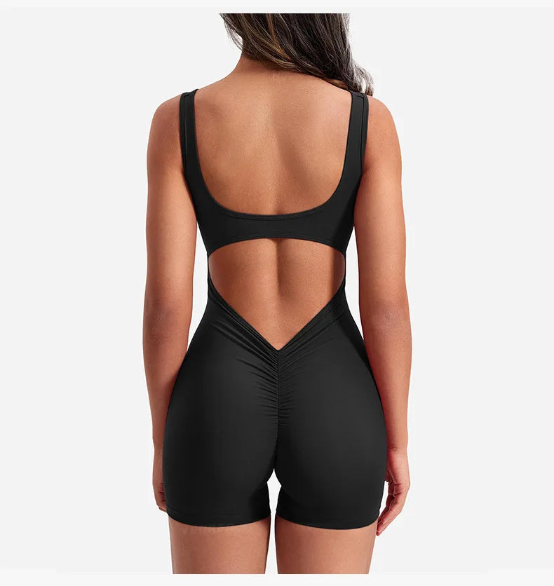 Women's Gym Clothing Yoga Solid Ruched Backless Sleeveless Square Collar Skinny Sexy Rompers Ropa Deportiva Mujer Gym Playsuits BLYNTRA